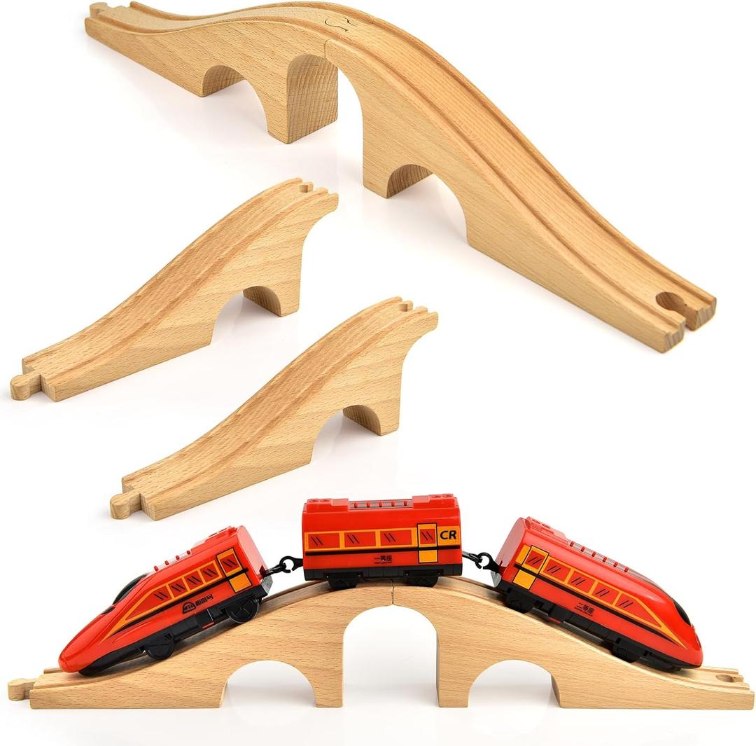 Mototo 1 Pack Wooden Train Track Bridge Wooden Train Accessories Wood Track Bridge Wood Railroad Pieces Expansion Set Collection Addition to Most Railway for Operation Christmas Shoebox Birthday Gift