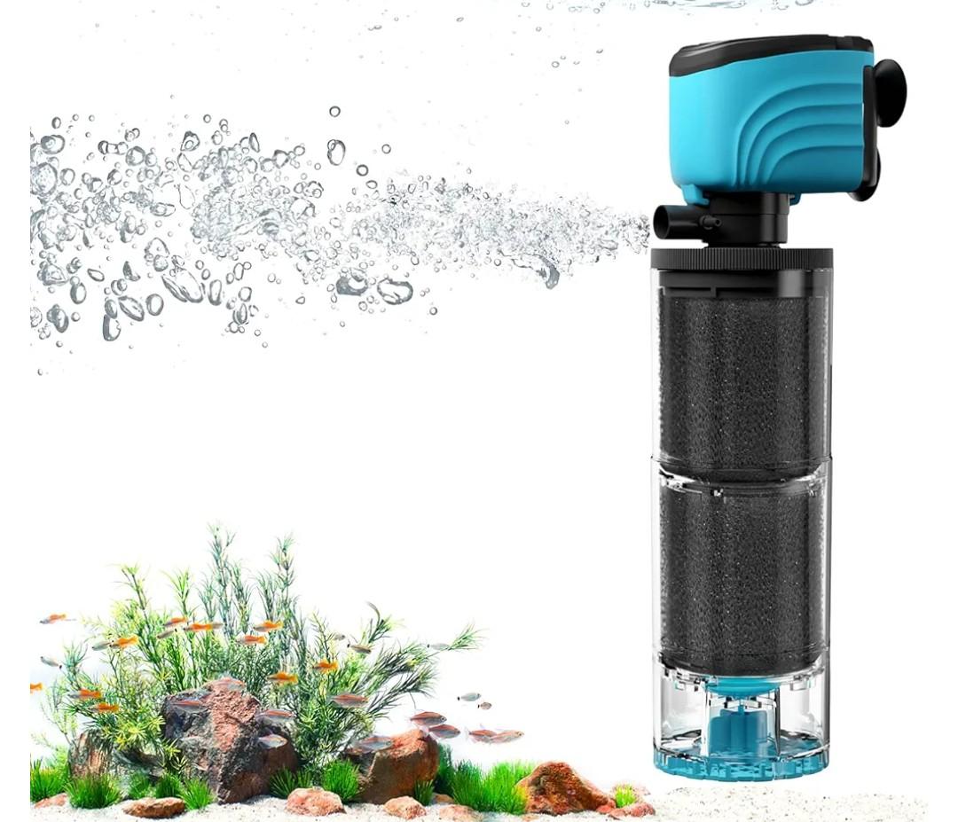 Submersible Aquarium Filter, Upgraded 50-150 Gallon Fish Tank Filter with Fish Guard, Internal Whisper Pump for Turtle Tank, Debris Tray, Check Valve, Fresh/Saltwater, 12-Inch