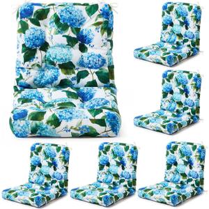 Hoteam 4 Set Outdoor Patio Chair Cushions 20 x 42 in Deep Seat Waterproof Patio Cushions Set for Furniture Replacement Removable Seat and Back (Blue Hydrangea), 41.7 x 19.7 x 3.9 inches