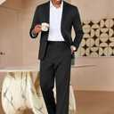 COOFANDY Men's Suits 2 Piece Slim Fit Suit Set 2 Button Lightweight Casual Knit Blazer Suit Jacket Pants (Black, XXL)