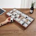UNICRAFTALE 30 Slot Wooden Watches Jewelry Tray Organizer Coffee Watch Display Case with Gray Velvet Pillows Watch Drawer Insert Jewelry Storage Organizer for Vanity Closet Countertop 21x11.4x1.7 Inch