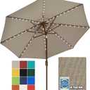 EliteShade USA 10-Year-Non-Fading 9ft Market Patio Umbrella, Commercial Grade Table Sun Umbrella with 80 Solar LED Lights, Crank Open, Windproof & UPF 50+ UV Protection for Garden, Deck, Pool, Backyard, Mushroom