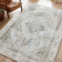 Phantoscope Washable Area Rug 6'x9' Non-Slip, Vintage Neutral Rugs for Living Room, Bedroom, Dining Room, Distressed Boho Medallion Pattern, Low-Pile Foldable Floor Carpet, Silver Grey/Taupe