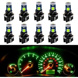 WLJH 10 Pack Green Canbus T5 Led Bulb 2721 37 74 Wedge Lamp PC74 Twist Sockets Dash Dashboard Lights Instrument Panel Cluster Leds Replacement