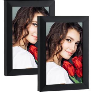LBECUA 4x6 Picture Frame Set of 2, Wooden Picture Frames with HD Plexiglass Display Photo 4x6, Horizontal and Vertical for Wall and Tabletop, Black