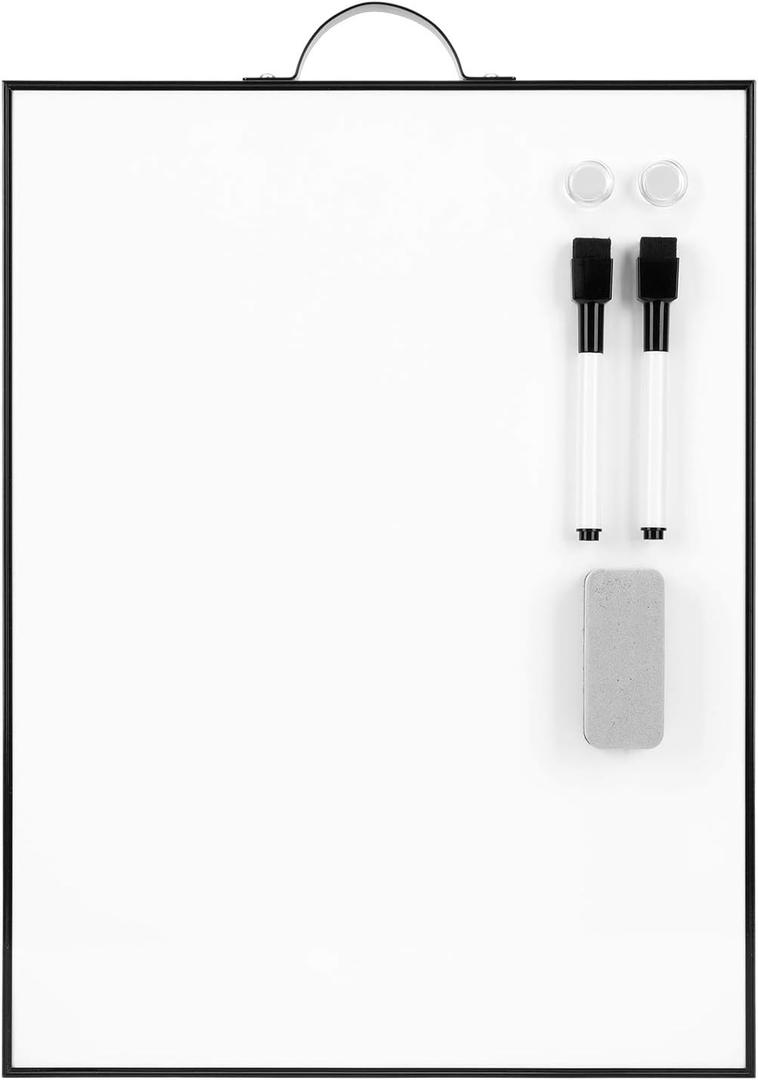 TSJ OFFICE Small White Board - 16" X 12" Portable Black Aluminum Framed Whiteboard, Magnetic Dry Erase Board with a Handle, to Do List Notepad for Office, Home, School (Black-vertical)