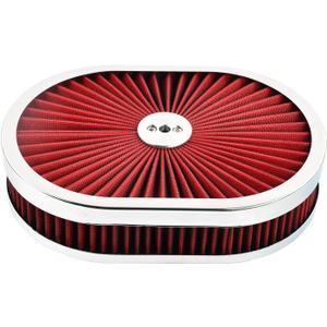 12''X2'' Oval Super Flow Air Cleaner Filter Assembly 5-1/8" Carb Neck Washable and Reusable Replacement V8 Air Cleaner Compatible With GMC Chevy Ford Chryler Dodge Red