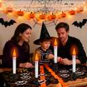 Flameless Window Candles 6 Pack - White Halloween LED Candles with Dusk to Dawn Sensor, Battery Operated Flickering Lights for Window Table Vampire Party Decor (Blood Dripping Design)