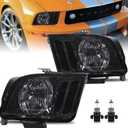 KUIPERAUTO Headlights Assembly Compatible for 2005 2006 2007 2008 2009 Ford Mustang w/Black Housing Smoke Lens Bulbs Included Driver and Passenger Side Headlights