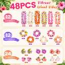 FUTUREPLUSX Hawaiian Leis, 48PCS Luau Party Decorations Including Necklace Headbands and Wristbands for Tropical Themed Party Girl Birthday Decor
