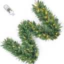 9FT Pre-Lit Artificial Christmas Garland with Dual Color LED Lights and Timer by Remote Control and Batteries Operated, Holiday Decorations, for Indoor Door Home Stairs Fireplaces Wall
