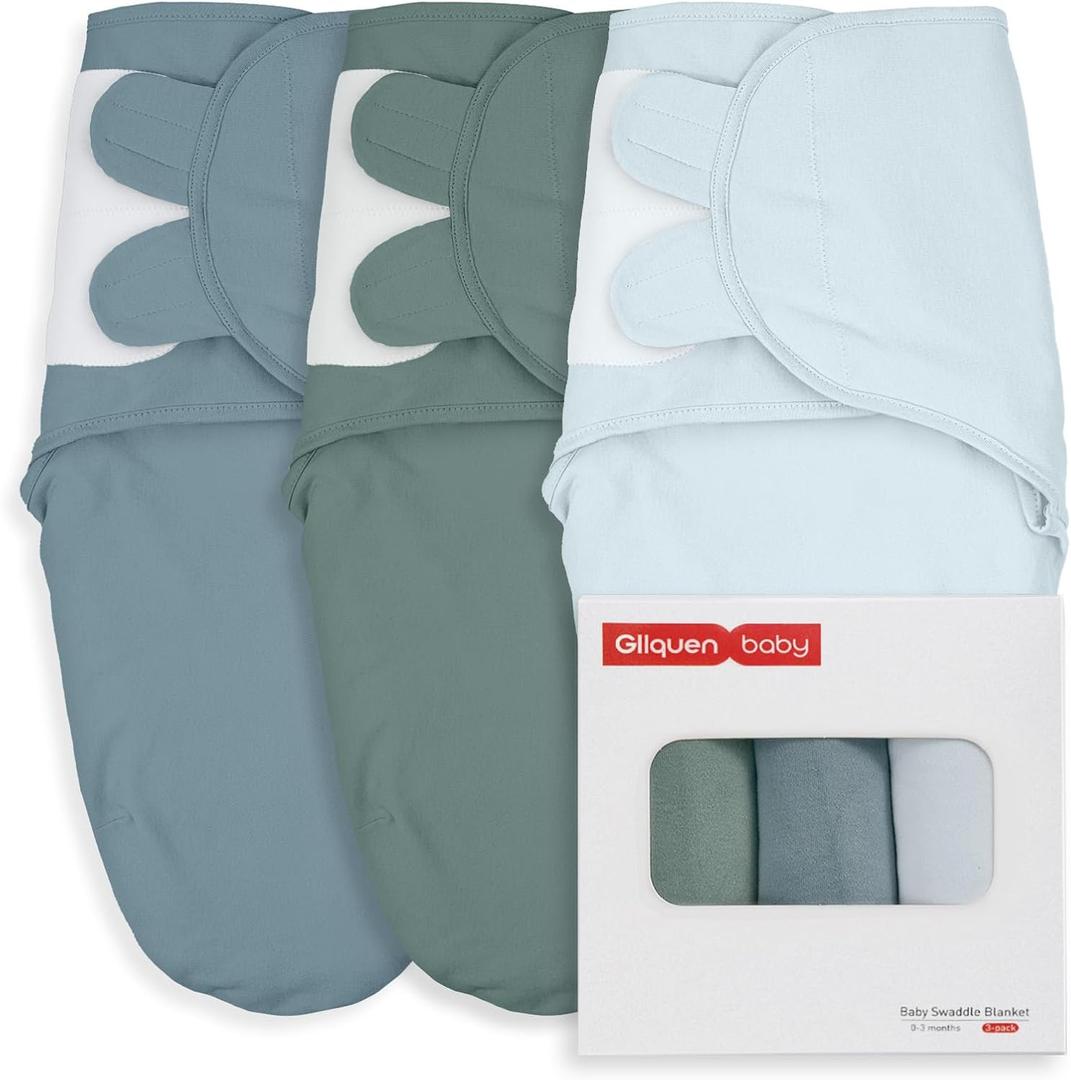 GLLQUEN BABY Swaddles 0-3 Months, 3-Pack Baby Swaddles Sack for Newborn, Baby Boys, Infant Sleep Sack, Easy Swaddling Wrap, Tranquil Blue, Nursery Swaddle Blankets Essentials