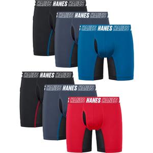 Hanes Big Moves Underwear, Anti-Chafe Boxer Briefs for Boys, 6-Pack, Black-Regular Leg, L