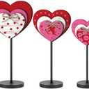 3 Pcs Large Valentine's Day Wooden Sign Valentine Heart Standing Block Set Love Heart Table Centerpiece Valentine Romantic Tiered Tray Decor for Home Farmhouse Office Desk Mantle Shelf Decor(Classic)