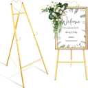 43.5" Gold Easel Stand for Wedding Sign, Heavy Duty Metal Display for Poster, Picture Frame, Adjustable Floor Easel with Chain, Large Standing Easel for Art, Paintings, Home Decor, Commercial