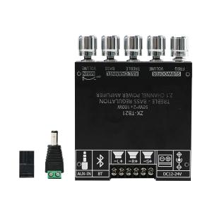 Bluetooth Audio Amplifier Board, 2.1CH 50W x 2 +100W Subwoofer Power Amp with Treble and Bass Control,JR-TB21 Bluetooth5.0 and AUX Inputs, Stereo Digital AMP Module for DIY Home Speakers.