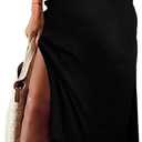 MARZXIN Women 2025 Casual Maxi Dress Short Sleeve V Neck Stripe Sundress Split Loose Long Summer Tshirt Activewear Dress (Large, B-solid Black)