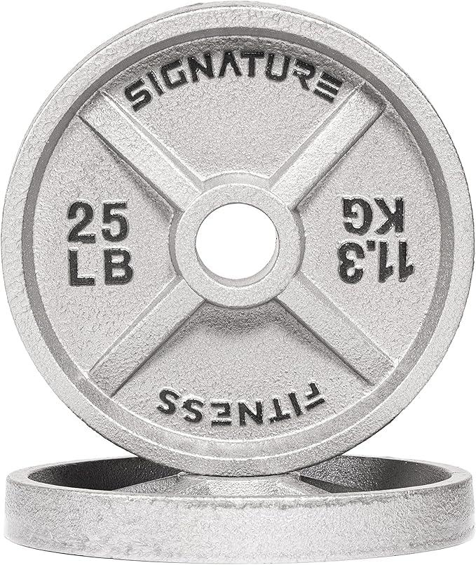 Fitvids Deep Dish 2-Inch Olympic Cast Iron Weight Plates with E-Coating (Gray) Set of 2, 25LB