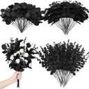 Giegxin 180 Pcs 3 Kinds Mixed Artificial Eucalyptus Leaves Stems Bulk Silver Dollar Leaves Picks Dried Eucalyptus Bundle Faux Spray for Wedding Vase Bouquet Floral Arrangement (Black)