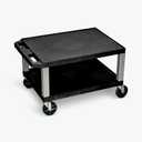 WT16-N 16" AV Cart, 2 Molded Plastic Shelves, Nickel Legs, Heavy-Duty Casters, Ergonomic Handle, Optional Electrical Assembly, 24" W x 18" D x 16" H, Made in USA