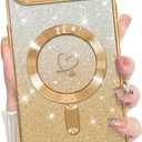 Bonoma Compatible with iPhone Air Case 2025 Support for MagSafe, Plating Heart Glitter Magnetic Case TPU Camera Protection Back Cover for Phone Case -Gold