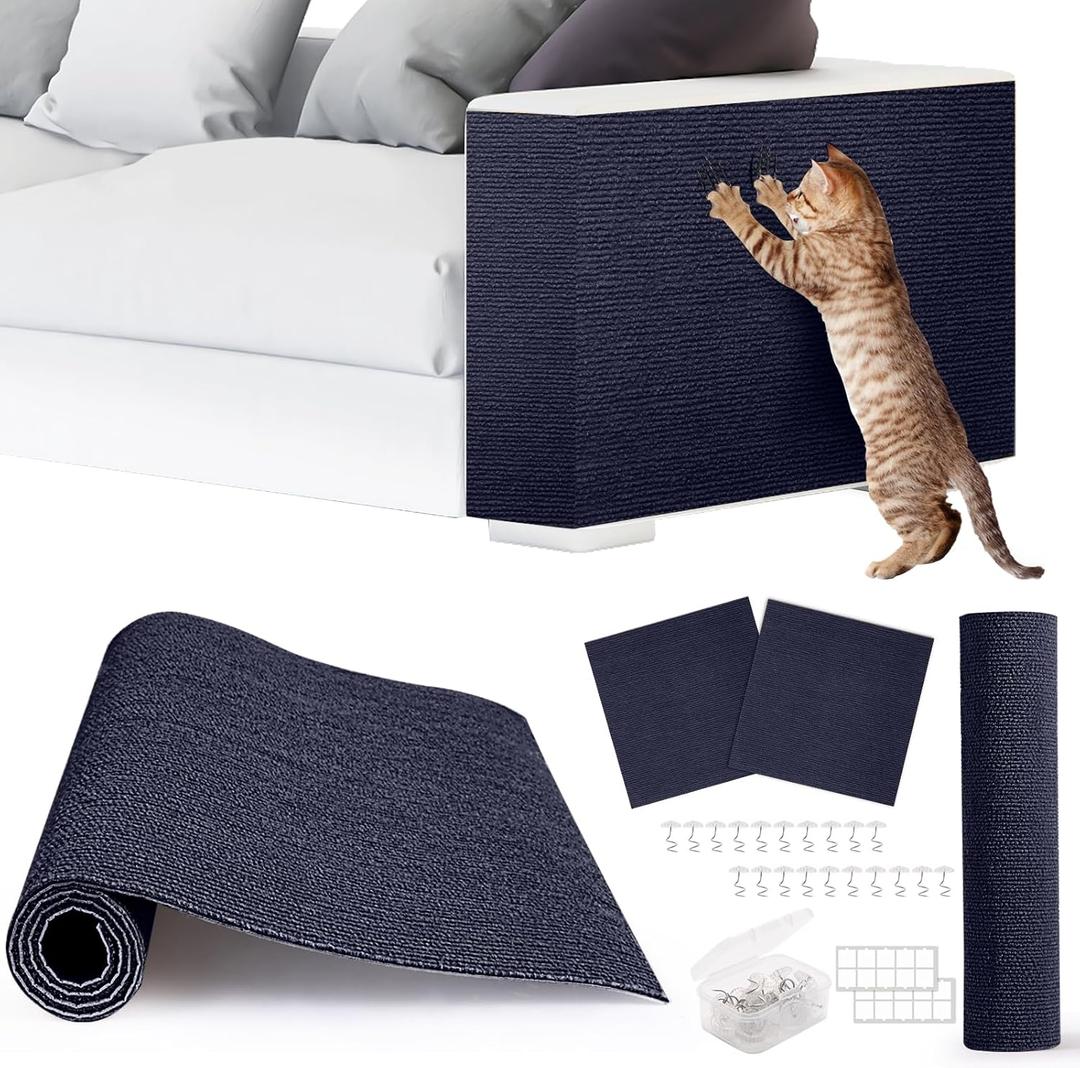 4pack Cat Scratch Couch Furniture and Wall Protector | Adhesive Cat Scratch Pad for Covering Cat Tower, DIY Climbing Cat Scratcher Couch Protector from Cat Claws Scratching (Blue)