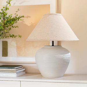 15.3" White Streak Ceramic Pot Table Lamp,Ceramic Decorative for Home Decor,Bedside Table,Bedroom, Living Room,TL01