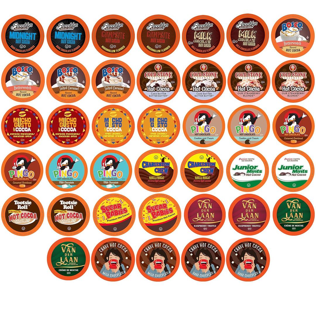 Two Rivers Coffee Hot Chocolate Pods Single Serve Cocoa Variety Sampler Pack Compatible with 2.0 Keurig K-Cup Brewers, 40 Count (EXP 12/14/27)