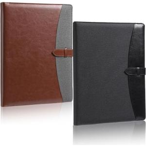 Eersida 2 Pcs Padfolio Portfolio Folder 3 Ring Binder Business Portfolio Folder Leather Padfolio with Refillable Lined Notepad Interview/Conference Document Organizer for Women/Men(Black, Brown)