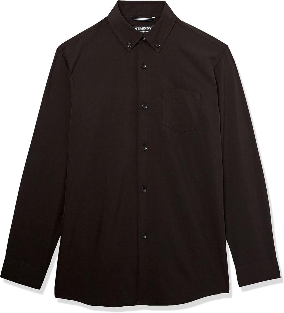 AXNY Boys Slim Fit Solid Super Stretch Solid Button Down Shirt (Black)