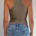 Women's Sleeveless Scoop Neck Knit Ribbed Seamless T-Shape Tank Top Fitted Casual Racerback Blouses (M)