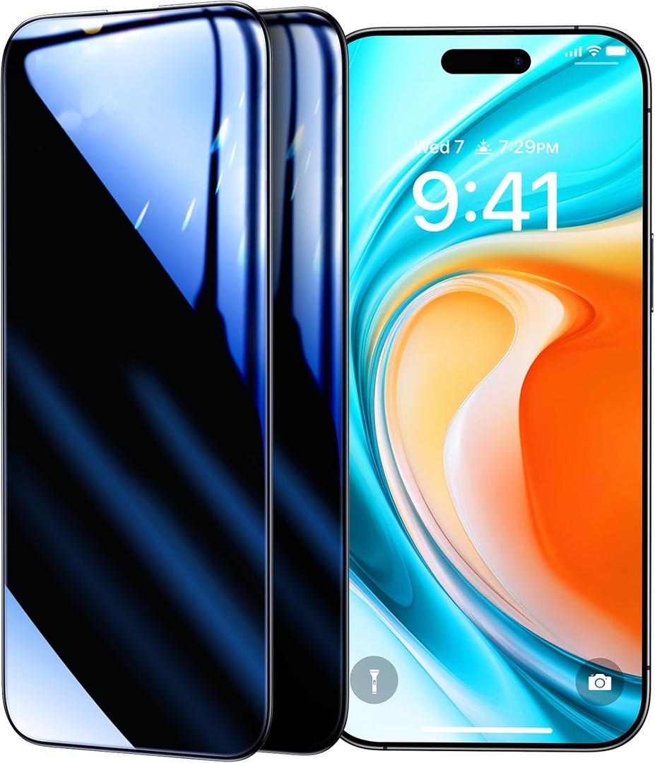 TORRAS Stealth for iPhone 15 Pro Max Privacy Screen Protector with High Definition Durable&Tough 9H Tempered Glass for iPhone 15 Pro Max Screen Protector [Anti-Spy] Easy Installation, 2-Pack, 6.7"