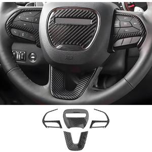 Carbon Fiber Style Car Steering Wheel Trim Cover Panel for Dodge Challenger Charger 2015-2023 and Dodge Durango 2014-2020 Auto Interior Decorations Accessories Center Console Protection Covers