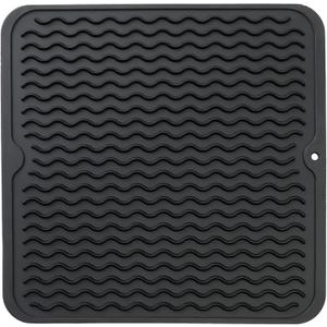 Silicone Dish Drying Mat for Multiple Usage,Easy clean,Eco-friendly,Heat-resistant Silicone Mat for Kitchen Counter or Sink,Refrigerator or Drawer liner Black M 12 inches x 12 inches