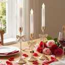 Ziliny 3 Pcs Christmas Bow Taper Candle Holders, 3 Size Gold Christmas Candlestick Holders, Xmas Candle Holder Vintage Decorative for Table Centerpiece Mantel Decor Holiday Housewarming Gifts