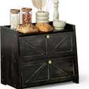 Vintage Double Layer Bread Box for Kitchen Counter Bamboo Bread Storage Container Large Capacity Bread Storage Bin (Antique Black)