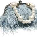 Ostrich Feather Evening Bags Fluffy Clutches for Women, Vintage Pearl Purse Tote Bag for Bridal, Banquet, Party Blue (8.5"*1.2"*8"(22CM*4CM*20CM))