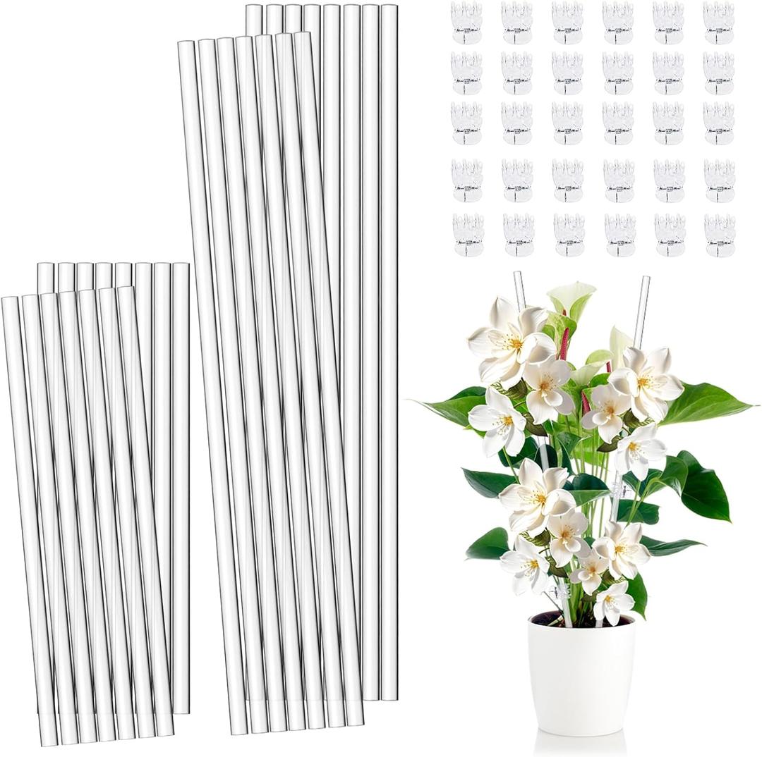 Plant Stakes 30 Pcs 17 Inch & 11 Inch Plant Support Stakes for Indoor Outdoor Tall Acrylic Clear Garden Orchid Sticks with 30 Small Clips Single Stem Potted Tomato Flower Amaryllis Vegetables