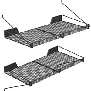 Garage Wall Shelf (2PCS-23.6"x12"x2.2") Steel Wall Shelf Storage Rack-design of TRIANGULAR BRACKET, Wall Mount Heavy Duty Metal Shelves Mesh Storage Rack for Garage, Office, Basement Kitchen, Closet (Black)