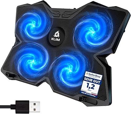 KLIM Wind Laptop Cooling Pad  More Than 500 000 Units Sold    The Most Powerful Rapid Action Cooling Fan  Laptop Stand with 4 Cooling Fans at 1200 RPM  USB Fan  PS5 PS4  Blue