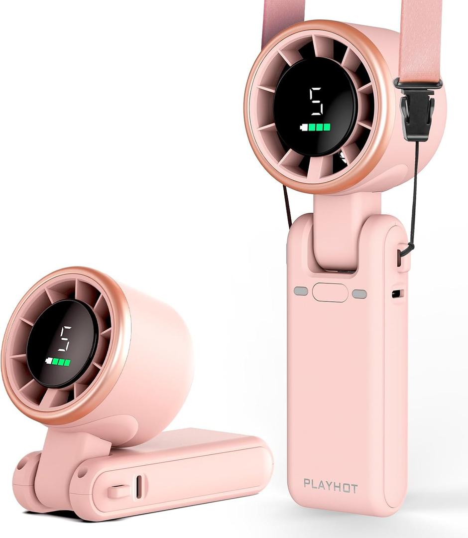 Portable Handheld Turbo Fan, 5-Speed Personal Fans, 5000mAh Rechargeable Fans Up to 12 Hours, Weight only 0.6lb Small Fan, Hand/Neck/Desk Fan 3 IN 1, Beach Vacation Essentials(Pink)