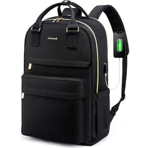 LOVEVOOK Laptop Backpack for Women, 17.3 Inch Laptop Bag with USB Port Fashion Waterproof Backpacks Teacher Nurse Stylish Travel Bags Vintage Daypacks Bookbag for College School Work (Black)