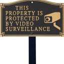 SmartSign 5.75 x 9.5 inch This Property Is Protected By Video Surveillance GardenBoss Statement Plaque with 18 inch Lawn Stake, 375 mil Rustproof Aluminum, Black and Gold, Set of 1, Made in USA