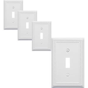 OKAWYC Single Toggle Light Switch Cover Belaire Beaded Metal Wall Plate, 4-Pack White 1 Gang, Light Switch Cover Decorative Wallplate, Durable