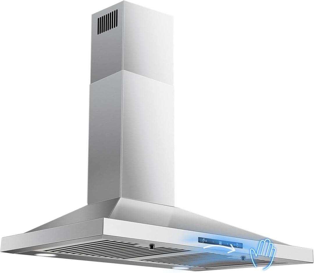 Wall Mount Range Hood 30 inch, Ducted/Ductless Range Hood with Gesture Sensing & Touch Control, Kitchen Hood 30 inch 450CFM, Vent Hood w/Stainless Steel Baffle Filters, 3 Speed Fan