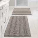 Non Slip Thick Shaggy Chenille Bathroom Rug Mat Set Extra Soft and Absorbent Striped Floor Rugs, 2 Piece, Machine-Washable