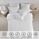 HORIMOTE HOME White Ruffled Quilt King Size, Stone-Washed Microfiber Lightweight Crinkled Farmhouse Rustic Shabby Chic Bedding Set, 3 Pieces Reversible Bedspread with Pillow Shams for All Season