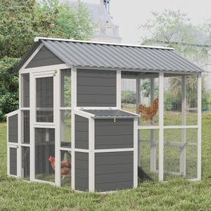 YOPTO Outdoor Wooden Chicken Coop for 10 Chickens,Large Hen House Poultry Habitat Pet Hutch Run Cage with 2 Chicken Nesting Boxes,Walk in Chicken Coops Run W/Ramp and Run,Waterproof Roof,(80"×82"×69")