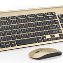 Wireless Keyboard and Mouse Ultra Slim Combo, TopMate 2.4G Silent Compact USB 2400DPI Mouse and Scissor Switch Keyboard Set with Cover, Batteries Included, for PC/Laptop/Windows/Mac - Gold Black