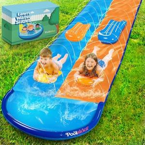 POOLSIDER Premium Double Slip and Slide Water Slide - 22.5 Ft 2-Lanes Blue & Orange Slip N Slide with 2 Bodyboards | Durable & Advanced Design - Heavy Duty Water Slides for Kids Backyard